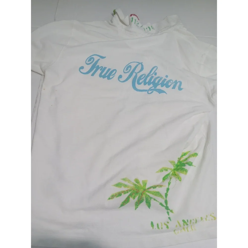True Religion Vintage Y2K Polo Shirt Mens XXL White Buddha 56 World Tour Graphic
